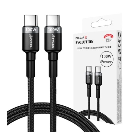 FEEGAR Kabel USB 3.0 Feegar Evolution FEE-01901 USB-C nylonowy 100W QC 3.0 1m czarno-szary