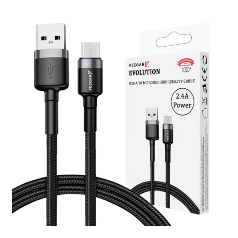 FEEGAR Kabel USB 3.0 Feegar Evolution FEE-01902 USB-A - microUSB-B nylonowy QC 3.0 1m czarno-szary