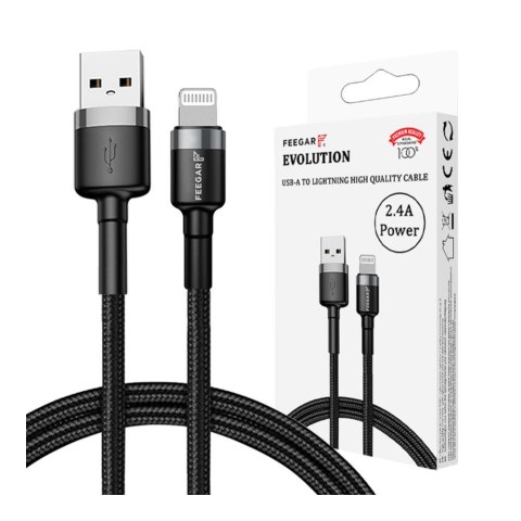 FEEGAR Kabel USB 3.0 Feegar Evolution FEE-01903 USB-A - Lightning nylonowy 2.4A 1m czarno-szary