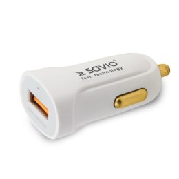 Savio Ładowarka samochodowa Quick Charge 3.0A, biała, SA-05/W