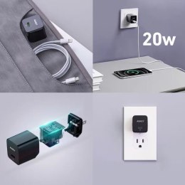 AUKEY Mini ładowarka sieciowa PA-Y20S Black 1xUSB-C 20W PD Power Delivery