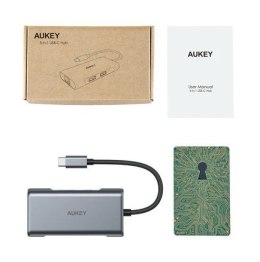 AUKEY CB-C75 aluminiowy HUB USB-C | 6w1 | RJ45 Ethernet 10/100/1000Mbps | 3xUSB 3.1 | HDMI 4k@30Hz | USB-C Power Delivery 100W