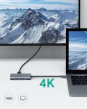 AUKEY CB-C75 aluminiowy HUB USB-C | 6w1 | RJ45 Ethernet 10/100/1000Mbps | 3xUSB 3.1 | HDMI 4k@30Hz | USB-C Power Delivery 100W