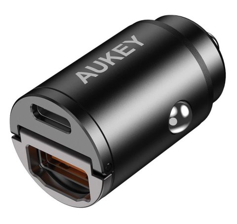 AUKEY Mini aluminiowa ładowarka samochodowa CC-A3 2xUSB (1xUSB C Power Delivery + 1xUSB A Quick Charge 3.0) 30W 6A