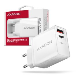 AXAGON Ładowarka sieciowa ACU-PQ22W, PD & QC 22W, 2x port (USB-A + USB-C), PD3.0/QC3.0/AFC/FCP/Apple, biała