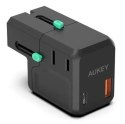 AUKEY Uniwersalny podróżny adapter sieciowy PA-TA06 1xUSB-C PowerDelivery + 1xUSB-A Quick Charge | pasuje w ponad 150 krajach