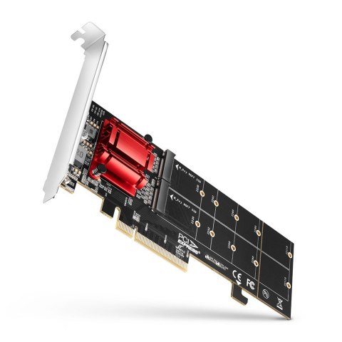 AXAGON Karta rozszerzeń PCEM2-ND, PCIe x 8 kontroler 2x slot M.2 NVMe M-key RAID wsparcie dla płyt bez bifurkacji, w zestawie LP