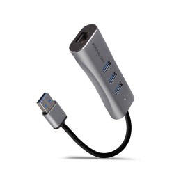 AXAGON Karta sieciowa HMA-GL3AP 3x USB-A + GLAN, USB3.2 Gen 1 hub, metalowy, micro USB power, 20cm USB-A kabel