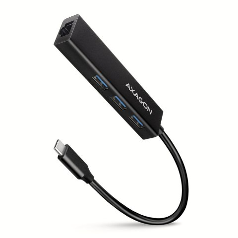 AXAGON Karta sieciowa, hub metalowy HMC-GL3A 3x USB-A + GLAN, USB 3.2 Gen 1, 20 cm USB-C kabel