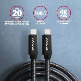 AXAGON Kabel USB-C - USB-A 3.2 Gen 2 BUCM32-CM20AB, 2m, PD 100W, 5A, 4K HD, ALU, oplot, czarny