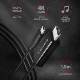 AXAGON Kabel USB-C na HDMI 2.0, 1.8m, 4K/60Hz, RVC-HI2C