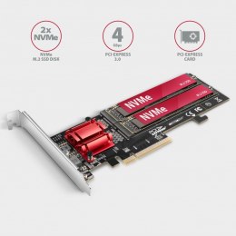 AXAGON Karta rozszerzeń PCEM2-ND, PCIe x 8 kontroler 2x slot M.2 NVMe M-key RAID wsparcie dla płyt bez bifurkacji, w zestawie LP