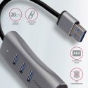 AXAGON Karta sieciowa HMA-GL3AP 3x USB-A + GLAN, USB3.2 Gen 1 hub, metalowy, micro USB power, 20cm USB-A kabel