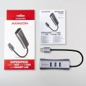 AXAGON Karta sieciowa HMA-GL3AP 3x USB-A + GLAN, USB3.2 Gen 1 hub, metalowy, micro USB power, 20cm USB-A kabel