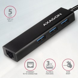 AXAGON Karta sieciowa, hub metalowy HMC-GL3A 3x USB-A + GLAN, USB 3.2 Gen 1, 20 cm USB-C kabel