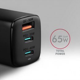 AXAGON Ładowarka sieciowa ACU-DPQ65, GaN 65W, 3x port (USB-A + dual USB-C), PD3.0/QC4+/PPS/Apple