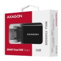 AXAGON Ładowarka sieciowa ACU-DS16, SMART 16W, 2x port USB-A, 5V/2.2A + 5V/1A