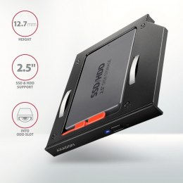 AXAGON Ramka na 2,5 cala SSD-HDD do gniazda DVD, RSS-CD12, 12.7 mm LED aluminium