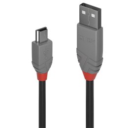 Kabel USB 2.0 LINDY Type A to Mini-B Cable, Anthra Line 2m Black