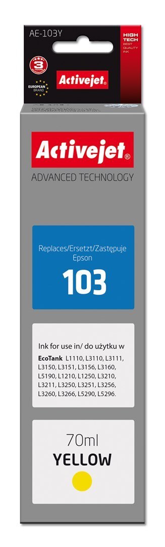 Tusz Activejet AE-103Y (zamiennik Epson 103 C13T00S44A; Supreme; 70 ml; żółty)