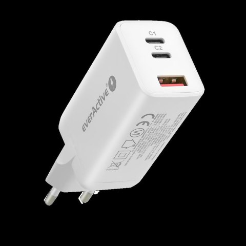 Ładowarka sieciowa everActive GaN SC-650Q z gniazdem USB QC4+ oraz 2x USB-C PD PPS 65W