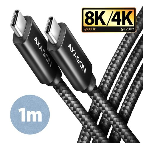 AXAGON BUCM432-CM10AB Kabel USB-C - USB-C, USB4 Gen 3x2 1m, PD 100W, 8K HD, ALU, oplot Czarny