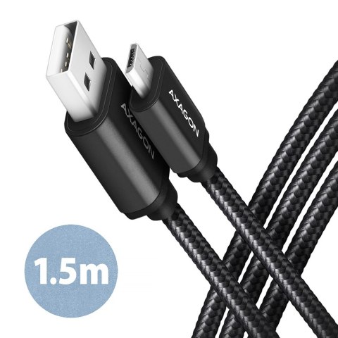 AXAGON BUMM-AM15AB Kabel MicroUSB - USB-A, 1.5m, USB 2.0, 2.4A, ALU, oplot, Czarny