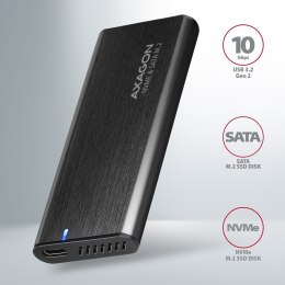 AXAGON EEM2-SB2 Obudowa zewnętrzna aluminiowa bezśrubowa USB-C 3.2 Gen 2 - M.2 NVMe / SATA SSD 30-80mm ALU pudełko czarne + USB-A - USB