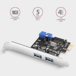 AXAGON PCEU-232VLS Kontroler PCIe 2+2x port USB 3.2 GEN 1, UASP, SP & LP, 15-pin SATA zasilacz