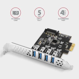 AXAGON PCEU-43RS Kontroler PCIe 4x port USB 3.2 GEN 1, UASP VIA, 15-pin SATA zasilacz