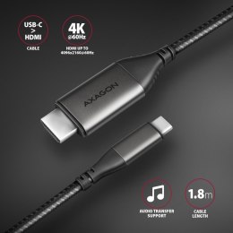 AXAGON RVC-HI2MC Adapter USB-C -> HDMI 2.0 4K/60Hz Aluminum, 1.8m kabel