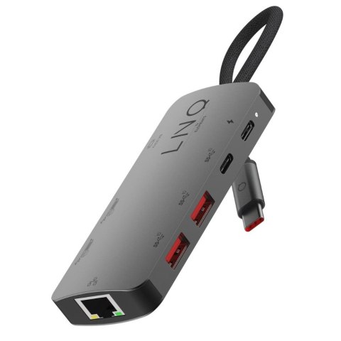 Replikator portów LINQ 8K PRO Multiport USB-C Hub 8w1 (HDMI 8K, USB-C, USB-C PD3.0 100W, 4x USB-A, RJ45 2,5Gbit)