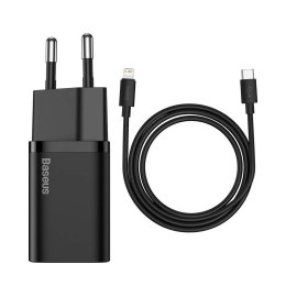 BASEUS ŁADOWARKA SIECIOWA Z KABLEM USB-C DO LIGHTNING 1M 20W TZCCSUP-B01 CZARNY