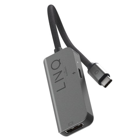 Kabel adapter LINQ USB-C Hub 2w1 (1x HDMI 2.0 4K/60HZ, 1x USB-C PD 100W do zasilania), pleciony kabel 15cm