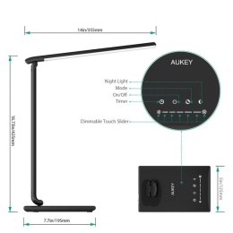 AUKEY LT-T10 Black lampa biurkowa LED dotykowa | 12W | 3000-6500K | 7 poziomów ściemniania | 5 trybów świecenia