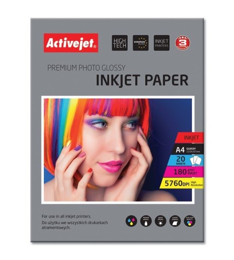 Papier fotograficzny błyszczący Activejet AP4-180G20 (A4; 20 szt.)