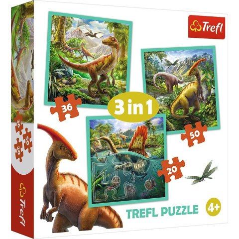 Trefl Puzzle 3w1 - Niezwykły świat dinozaurów