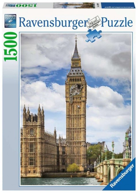 Ravensburger Polska Puzzle 1500 elementów Zabawny kot na zegarze Big Ben