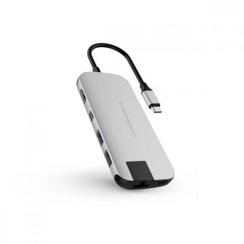 HyperDrive Stacja dokująca Hyper SLIM 8-in-1 USB-C HUB, 4K HDMI, MicroSD, SD, 2x USB-A, 60WUSB-C power delivery, Mini DisplayPort Srebrna