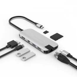 HyperDrive Stacja dokująca Hyper SLIM 8-in-1 USB-C HUB, 4K HDMI, MicroSD, SD, 2x USB-A, 60WUSB-C power delivery, Mini DisplayPort Srebrna