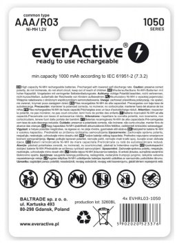 EverActive Akumulatory R03/AAA 550 mAH blister 4 szt. Infinity Line technologia ready to use