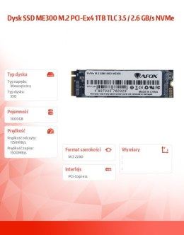 AFOX Dysk SSD ME300 M.2 PCI-Ex4 1TB TLC 3.5 / 2.6 GB/s NVMe