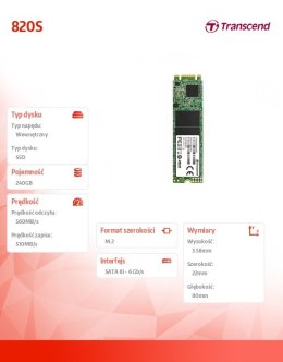 Transcend Dysk SSD M.2 2280 820S TLC 240GB SATA3 500/430 MB/s