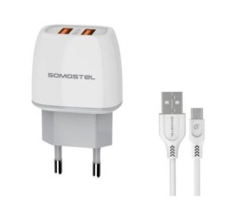 SOMOSTEL ŁADOWARKA SIECIOWA 2XUSB KABEL TYP-C 2.1A FAST CHARGE SMS-A38 WHITE