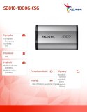 Adata Dysk SSD External SD810 1TB USB3.2C 20Gb/s Silver