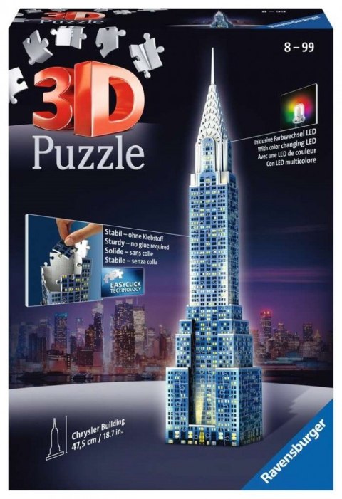 Ravensburger Polska Puzzle 3D Budynki Nocą Wieżowiec Chrystler