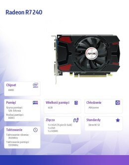 AFOX Karta graficzna - Radeon R7 240 4GB DDR3 128Bit DVI HDMI VGA ATX Single Fan