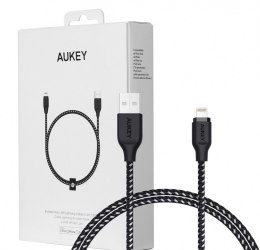 AUKEY CB-AL1 Black nylonowy kabel Quick Charge Lightning-USB | 1.2m | certyfikat MFi Apple