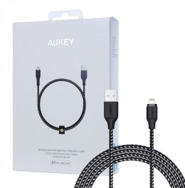 AUKEY CB-AL2 Black nylonowy kabel Quick Charge Lightning-USB | 2m | certyfikat MFi Apple