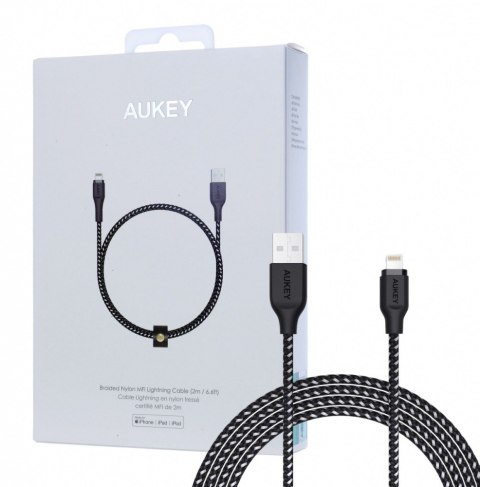 AUKEY CB-AL2 Black nylonowy kabel Quick Charge Lightning-USB | 2m | certyfikat MFi Apple